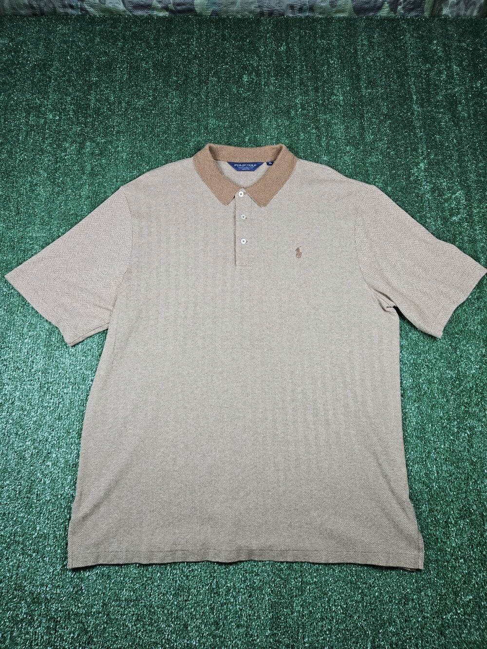 Polo Golf Ralph Lauren Polo Shirt Mens XL Brown Herringbone Alpaca Knit Soft